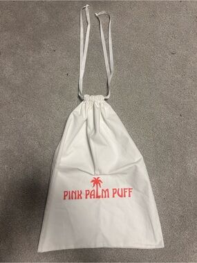 Pink Palm Puff White Drawstring Storage Bag by Pink Palm Puff